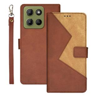 For Motorola Moto G15 Power idewei Two-color Splicing Leather Phone Case(Brown)