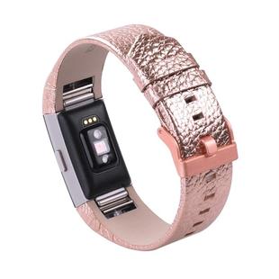 For Fitbit Charge 2 Plastic Leather Watch Band(Rose Gold)