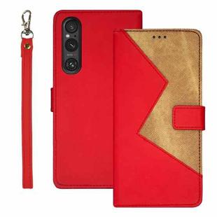 For Sony Xperia 1 V idewei Two-color Splicing Leather Phone Case(Red)