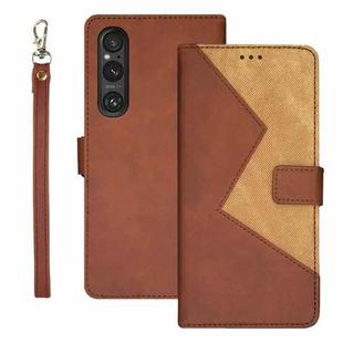 For Sony Xperia 1 V idewei Two-color Splicing Leather Phone Case(Brown)