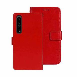 For Sony Xperia 1 V idewei Crazy Horse Texture Leather Phone Case with Holder(Red)