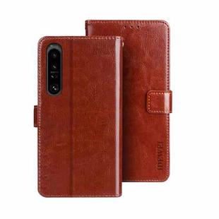 For Sony Xperia 1 V idewei Crazy Horse Texture Leather Phone Case with Holder(Brown)