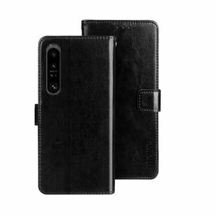 For Sony Xperia 1 V idewei Crazy Horse Texture Leather Phone Case with Holder(Black)