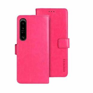 For Sony Xperia 1 V idewei Crazy Horse Texture Leather Phone Case with Holder(Rose Red)