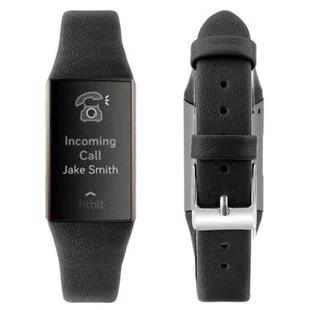 For Fitbit Charge 3 Plastic Leather Watch Band, Size:S(Black)