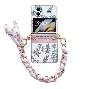 For vivo X Flip Pearlescent Paint Painted PC Phone Case with DIY Scarf Bracelet(Sketch Flower)