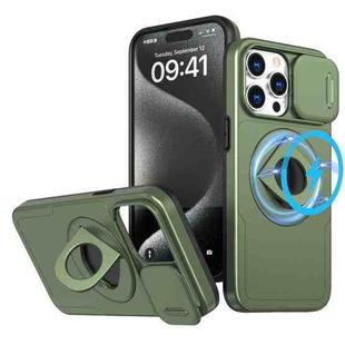For iPhone 15 Pro Camshield MagSafe Ring Holder Armor Phone Case(Olive Green)