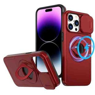 For iPhone 14 Pro Camshield MagSafe Ring Holder Armor Phone Case(Red)