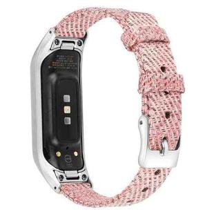 For Samsung Galaxy Fit E Stainless Steel Canvas Watch Band, Size:L(Pink)