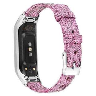 For Samsung Galaxy Fit E Stainless Steel Canvas Watch Band, Size:L(Pink Purple)