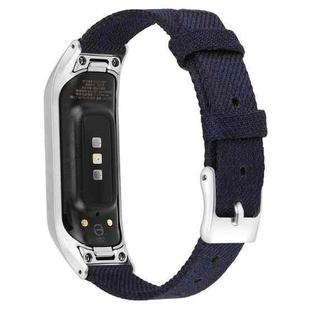 For Samsung Galaxy Fit E Stainless Steel Canvas Watch Band, Size:L(Dark Blue)