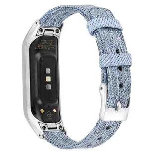 For Samsung Galaxy Fit E Stainless Steel Canvas Watch Band, Size:L(Sky Blue)