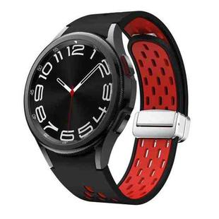 For Samsung Galaxy Watch 6 / 6 Classic Two Color Magnetic Folding Silver Buckle Watch Band(Black Red)