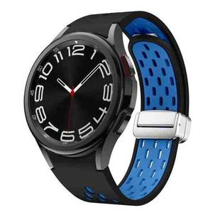 For Samsung Galaxy Watch 6 / 6 Classic Two Color Magnetic Folding Silver Buckle Watch Band(Black Sky Blue)