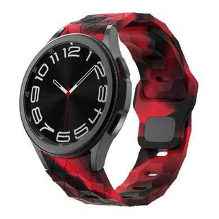 For Samsung Galaxy Watch 6 / 6 Classic Football Pattern Reverse Buckle Silicone Watch Band(Black Red Camouflage)