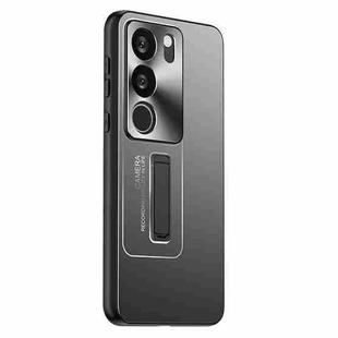 For vivo S17 Pro Frosted Metal Hybrid TPU Holder Phone Case(Black)