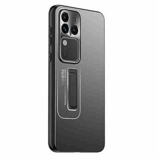 For vivo S18 Pro Frosted Metal Hybrid TPU Holder Phone Case(Black)