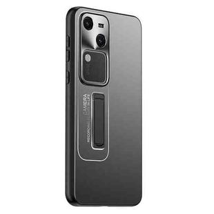 For vivo S18 Frosted Metal Hybrid TPU Holder Phone Case(Black)