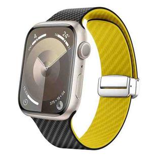 For Apple Watch SE 2023 44mm Carbon Fiber Magnetic Silver Buckle Watch Band(Black Yellow)