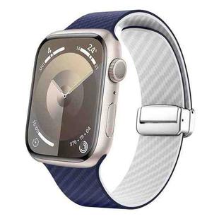 For Apple Watch SE 2023 40mm Carbon Fiber Magnetic Silver Buckle Watch Band(Royal Blue White)