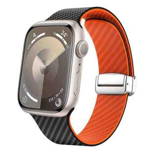 For Apple Watch SE 2023 40mm Carbon Fiber Magnetic Silver Buckle Watch Band(Black Orange)