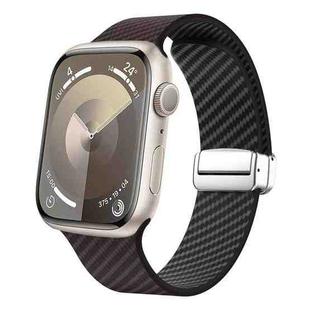 For Apple Watch Series 9 41mm Carbon Fiber Magnetic Silver Buckle Watch Band(Dark Brown Black)