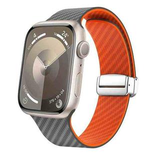 For Apple Watch Series 9 41mm Carbon Fiber Magnetic Silver Buckle Watch Band(Spacy Grey Orange)