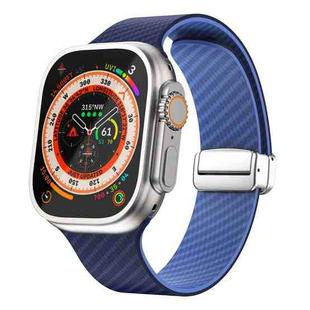 For Apple Watch Ultra 49mm Carbon Fiber Magnetic Silver Buckle Watch Band(Royal Blue Light Blue)