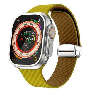 For Apple Watch Ultra 49mm Carbon Fiber Magnetic Silver Buckle Watch Band(Olive Brown)