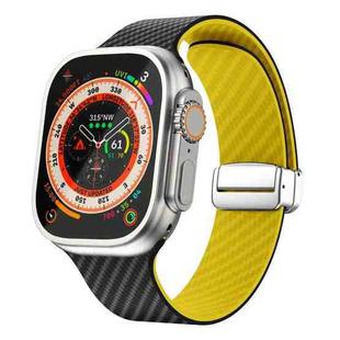 For Apple Watch Ultra 49mm Carbon Fiber Magnetic Silver Buckle Watch Band(Black Yellow)