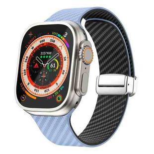 For Apple Watch Ultra 49mm Carbon Fiber Magnetic Silver Buckle Watch Band(Light Blue Black)