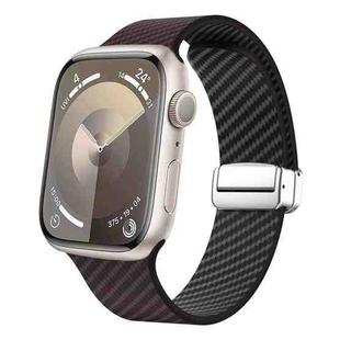 For Apple Watch SE 2022 44mm Carbon Fiber Magnetic Silver Buckle Watch Band(Dark Brown Black)