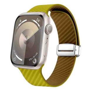 For Apple Watch Series 7 45mm Carbon Fiber Magnetic Silver Buckle Watch Band(Olive Brown)