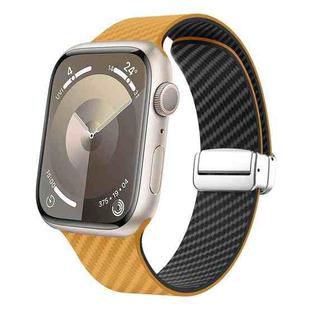 For Apple Watch Series 5 44mm Carbon Fiber Magnetic Silver Buckle Watch Band(Light Brown Black)