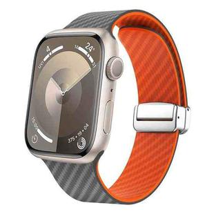 For Apple Watch Series 5 44mm Carbon Fiber Magnetic Silver Buckle Watch Band(Spacy Grey Orange)