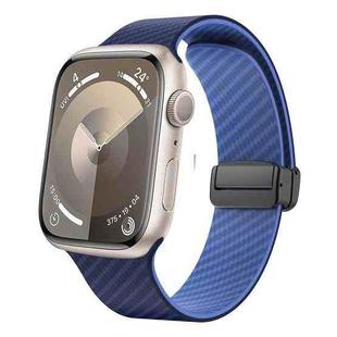 For Apple Watch SE 2023 44mm Carbon Fiber Magnetic Black Buckle Watch Band(Royal Blue Light Blue)