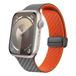 For Apple Watch SE 2023 44mm Carbon Fiber Magnetic Black Buckle Watch Band(Spacy Grey Orange)