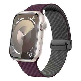 For Apple Watch SE 2023 40mm Carbon Fiber Magnetic Black Buckle Watch Band(Purple Green)