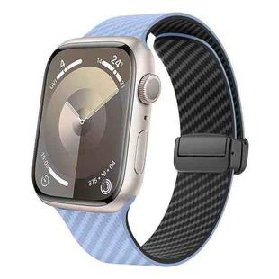 For Apple Watch SE 2023 40mm Carbon Fiber Magnetic Black Buckle Watch Band(Light Blue Black)