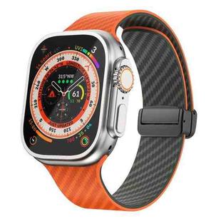 For Apple Watch Ultra 2 49mm Carbon Fiber Magnetic Black Buckle Watch Band(Orange Grass)