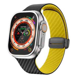 For Apple Watch Ultra 2 49mm Carbon Fiber Magnetic Black Buckle Watch Band(Black Yellow)