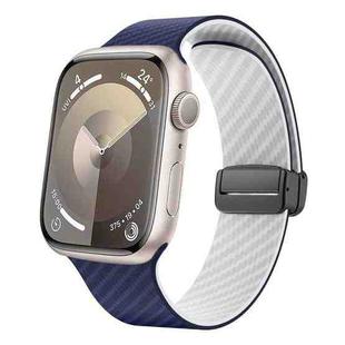 For Apple Watch Series 9 45mm Carbon Fiber Magnetic Black Buckle Watch Band(Royal Blue White)