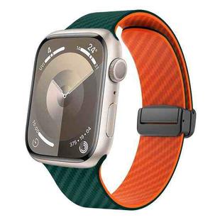 For Apple Watch Series 9 45mm Carbon Fiber Magnetic Black Buckle Watch Band(Deep Green Orange)