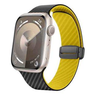 For Apple Watch Series 9 41mm Carbon Fiber Magnetic Black Buckle Watch Band(Black Yellow)