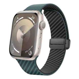 For Apple Watch Series 9 41mm Carbon Fiber Magnetic Black Buckle Watch Band(Deep Green Black)