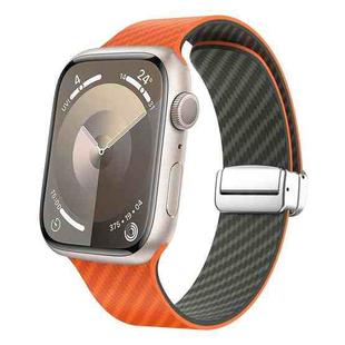 For Apple Watch Series 8 41mm Carbon Fiber Magnetic Black Buckle Watch Band(Orange Grass)