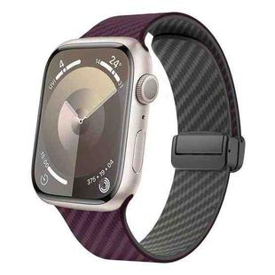 For Apple Watch Series 8 45mm Carbon Fiber Magnetic Black Buckle Watch Band(Purple Green)