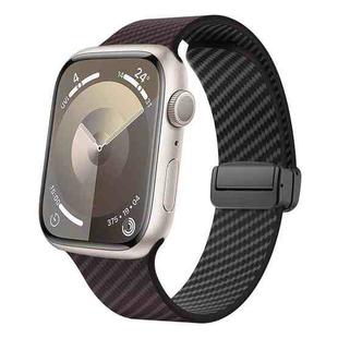 For Apple Watch SE 44mm Carbon Fiber Magnetic Black Buckle Watch Band(Dark Brown Black)
