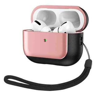 For AirPods Pro 2 Electroplated Leather Texture Wireless Earphones Protective Case(Rose Pink)