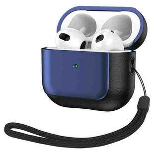 For AirPods 3 Electroplated Leather Texture Wireless Earphones Protective Case(Navy Blue)